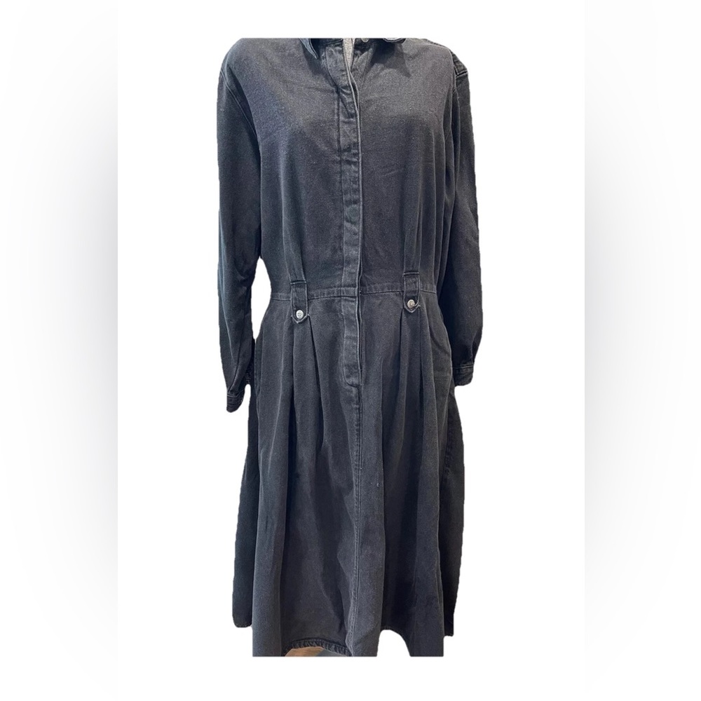 Orvis 1990s black denim maxi dress ladies size 14-gingham accents-all cotton
